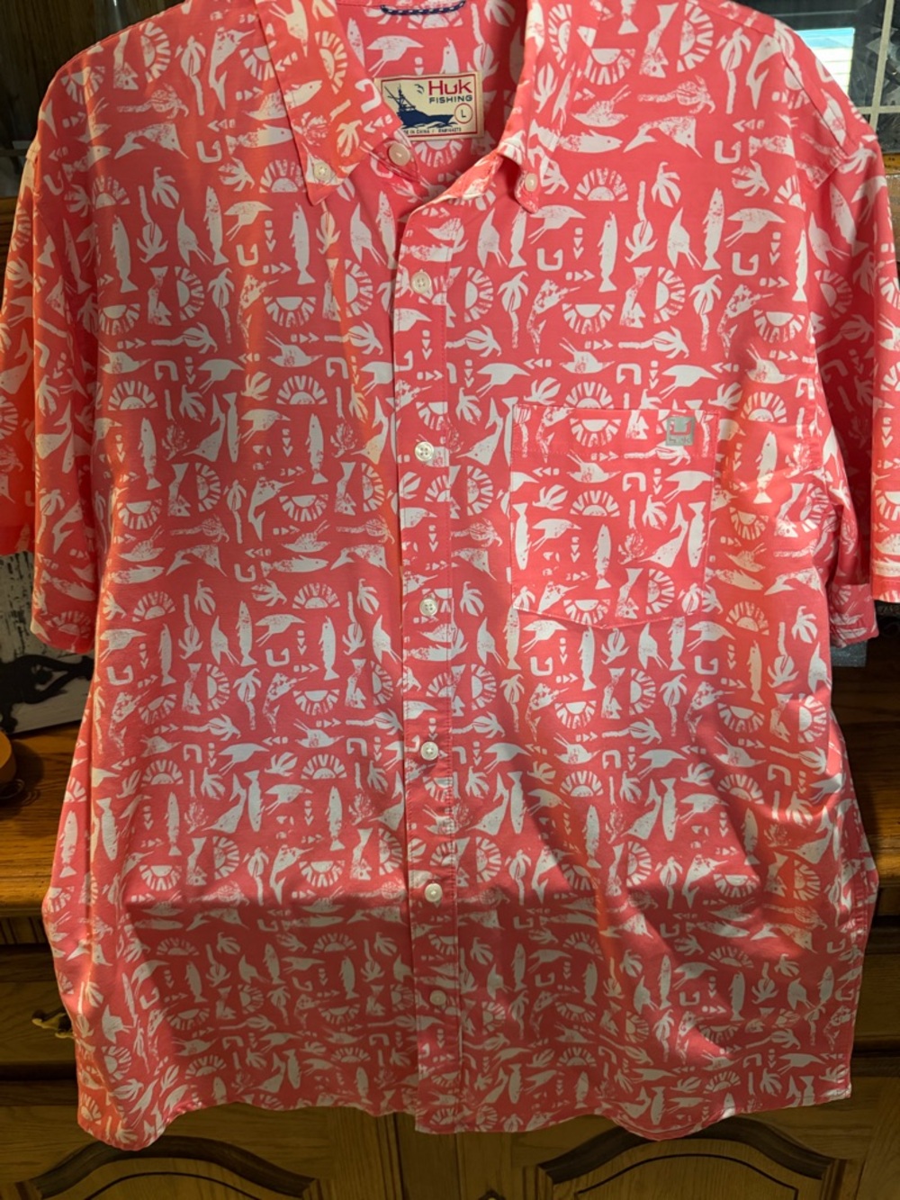 Huk Coral Pink Tropical Button-Down Shirt